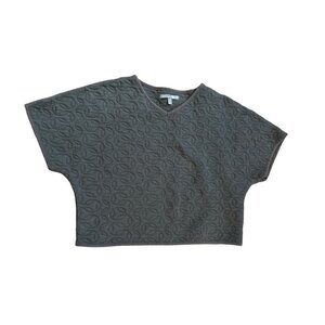 Minimu Girls V Neck Boxy Wide Top Size 8 Gray Textured Pullover Made In Italy